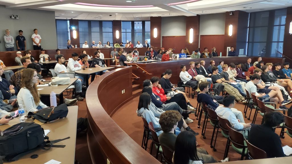 An overview of the audience in the Plenary Room in Grainger Hall